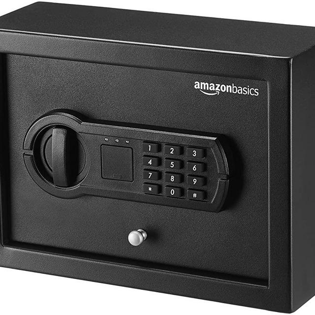 AmazonBasics Small, Slim Desk Drawer Security Safe Lock Box