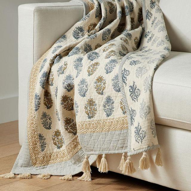Jacquard Cotton Throw, 50 x 60", Blue Multi