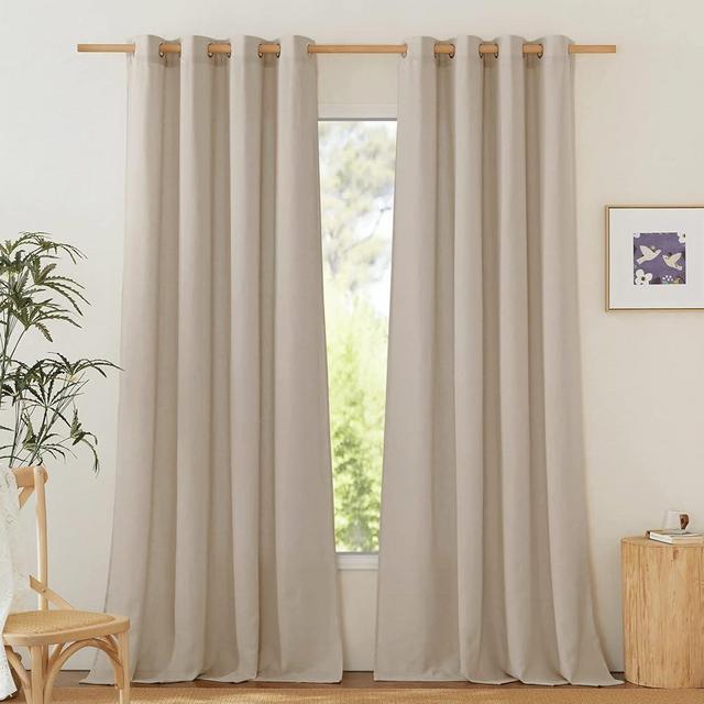NICETOWN Privacy Light Filtering Linen Curtains & Drapes, Grommet Privacy Added Thick Flax Not See Through Retro Window Treatments for Bedroom/Living Room, Taupe, W55 x L84, 2 Panels