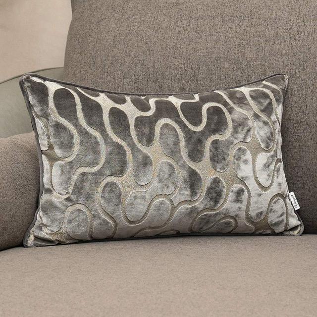 Yangest Silver Grey Velvet Wave Lumbar Throw Pillow Cover Wavy Line Luxury Cushion Case Modern Zippered Rectangular Pillowcase for Sofa Couch Bedroom Living Room Home Decorative, 12x20 Inch