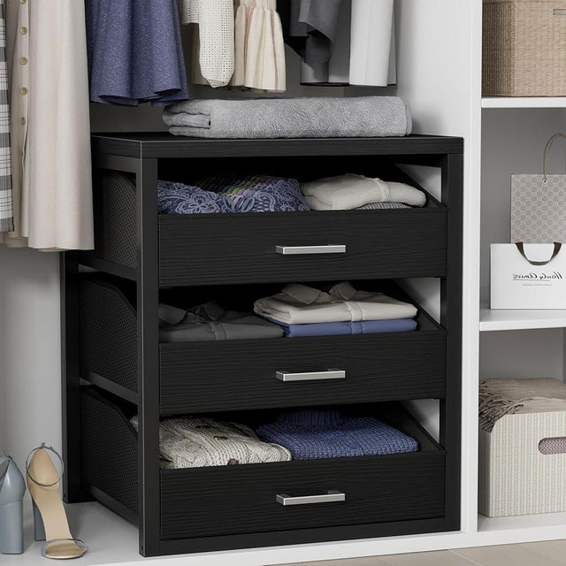 BOLUO Closet Drawers Black 3 Drawer Dresser for Closet Organizers and Storage Bedroom Dorm Modern