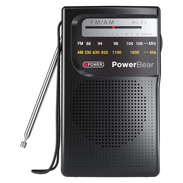 PowerBear Portable Radio | AM/FM, 2AA Battery Operated with Long Range Reception for Indoor, Outdoor & Emergency Use - Black
