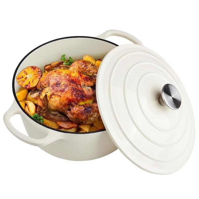 6 Quart Enameled Cast Iron Dutch Oven with Lid - Big Dual Handles - Oven Safe up to 500°F - Classic Round Pot for Versatile Cooking Cream