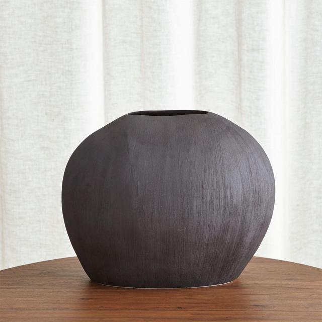 Alura Short Dark Grey Oval Ceramic Vase