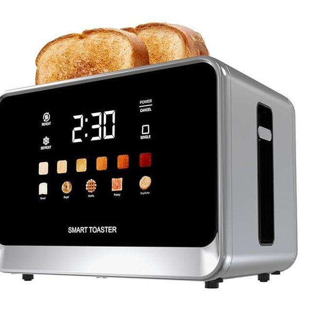Toaster Touch Screen Toaster 2 Slice with LCD Display Stainless Steel Digital Timer Toasters 6 Bread Types& 6 Shade Settings Smart Extra Wide Slots Tostadora With Bagel Cancel,Defrost Functions