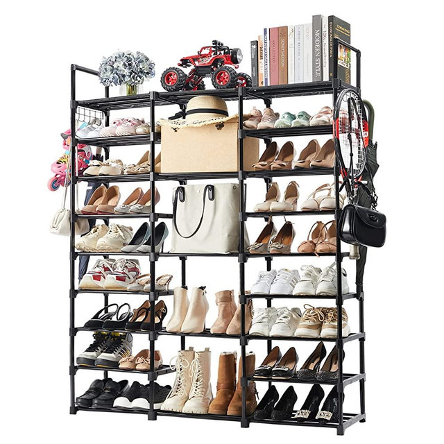 9 Tiers Shoe Rack Tall Shoe Organizer Metal Shoe Storage 50 Pairs Vertical Shoe Shelf Black Shoe Bench Large Shoe Rack Organizer Stackable Shoe Racks for Entryway, Closet, Garage, Bedroom,Cloakroom