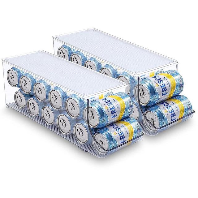 CONTROL KITCHEN Soda Can Organizer with Lids Stackable Soda Can Dispenser for Refrigerator, Clear Soda Can Holder Organization and Storage for Fridge Pantry, Freezer, Holds 12 Cans Each (2-Pack)