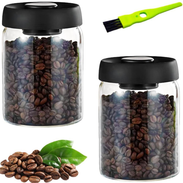 HelpyLife Vacuum Coffee Canister,27FLOZ×2pcs Airtight Glass Jars Set for Kitchen Pantry,Coffee Bean Storage Container,Perfect for Ground Coffee,Loose Tea,Sugar