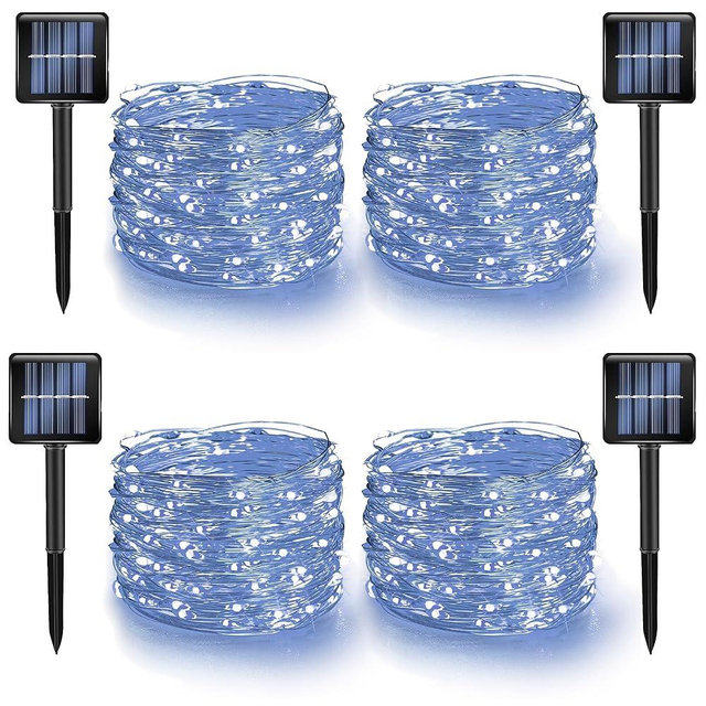 Dazzle Bright 4 Pack Solar String Lights Outdoor, Total 160FT 480LED Solar Powered Waterproof Fairy Lights 8 Modes, Silver Wire Lights for Christmas Patio Party Tree Yard Decoration (White)