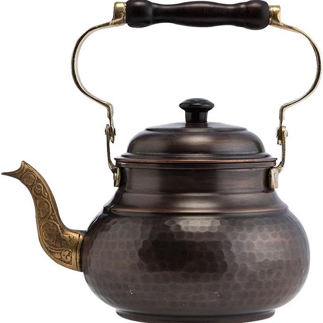 DEMMEX 1mm Thick Hammered Copper Tea Pot Kettle Stovetop Teapot, 1.6-Quart, Antiqued Copper