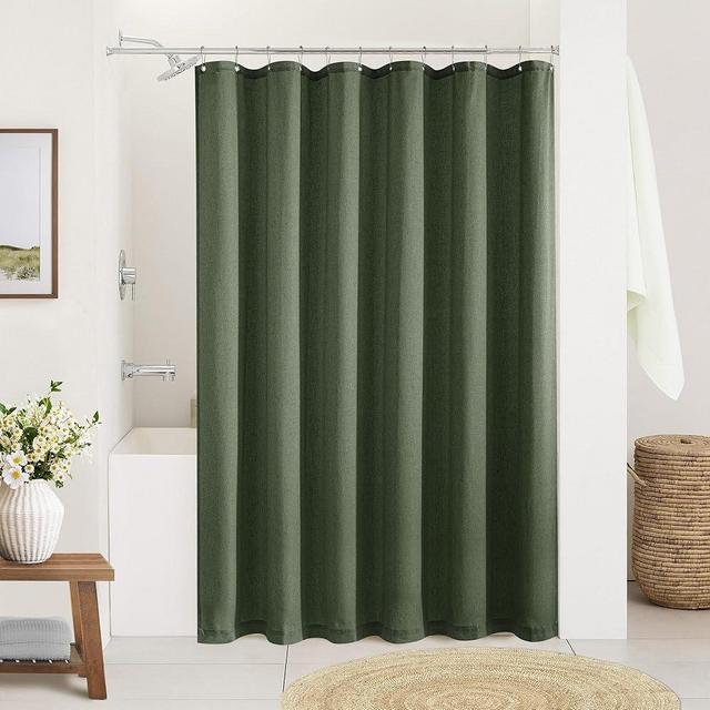 DUKIYO Olive Green Linen Shower Curtain Boho Farmhouse Shower Curtains for Bathroom Dark Green Aesthetic Bath Decor Sheer Cloth Water Repellent with Hooks Sets Spring Decor 72x72 Inch