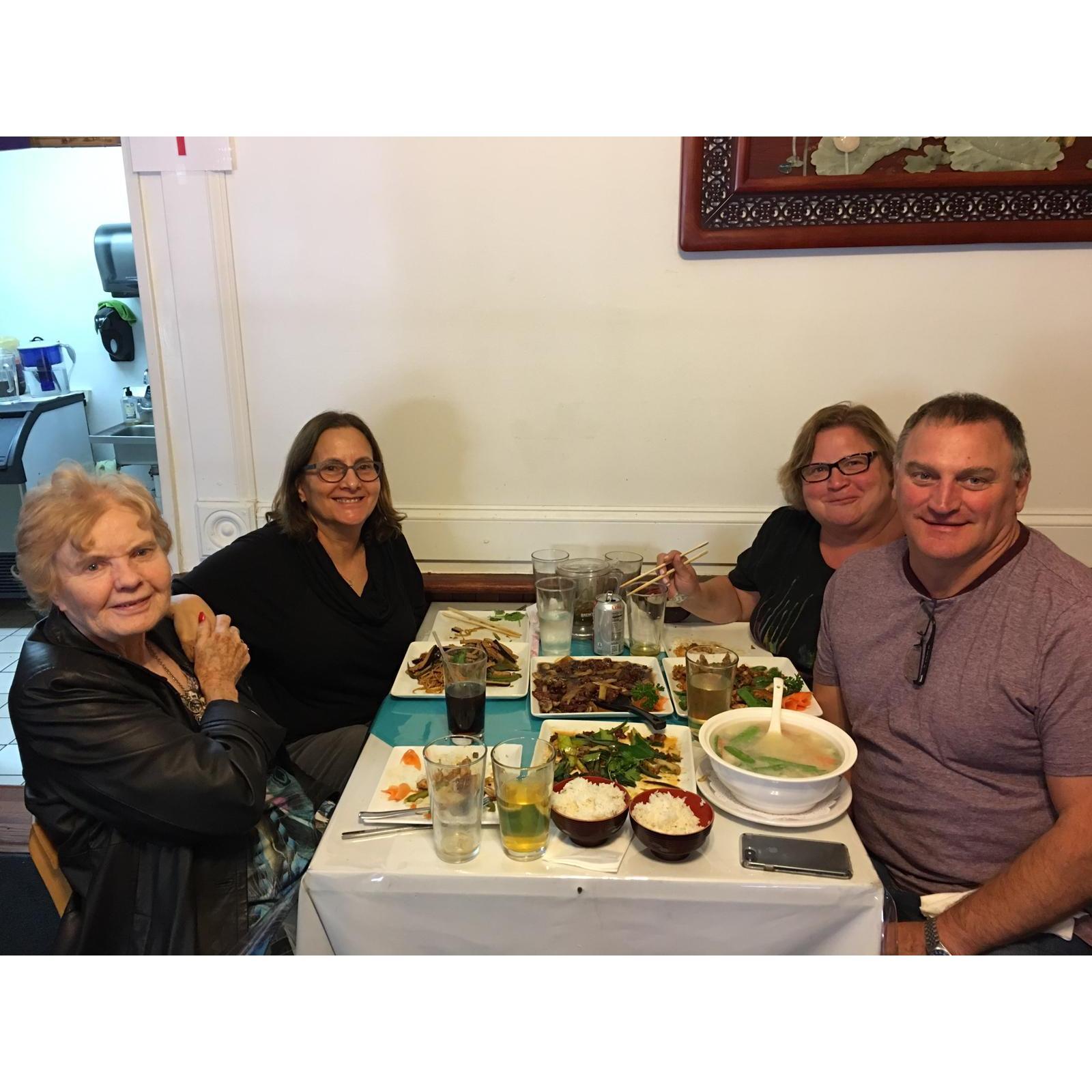 Kyra, Lori, Subie and Al having a Jewish Christmas Dinner
