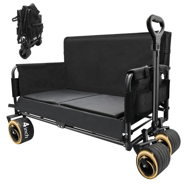 Collapsible Foldable Wagon Cart with Wheels 240L Capacity Folding Sports Wagons, 560LBS Load Large 3-in-1 Grocery Heavy Duty Carts for Sand, Beach, Camping