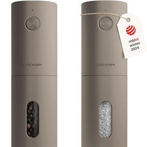 Electric Salt and Pepper Grinder Set I Automatic Salt and Pepper Mills with Adjustable Ceramic Grinder I USB Rechargeable Electric Spice Mill Set (Taupe Brown)