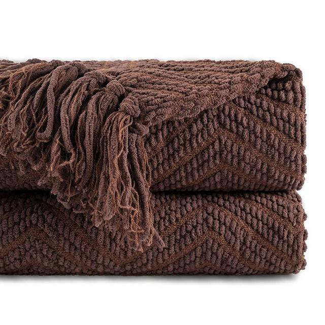 BATTILO HOME Boon Knitted Tweed Throw Couch Cover Blanket Super Soft Cozy Warm Throws for Home Decor (Dark Brown, 56" x 96")