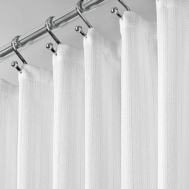 mDesign Long Hotel Quality Polyester/Cotton Blend Fabric Shower Curtain, Reinforced Buttonholes - Jacquard Herringbone Weave for Bathroom Showers and Bathtubs - 72" x 84", White