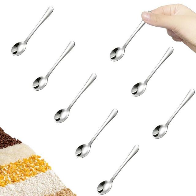 8 PCS Tiny Stainless Steel Spoons for Spices Jars, Mini Size 2.8", Cute Small Stainless Steel Condiment Spoons for Spices, Salt, Sugar, Pepper, Honey