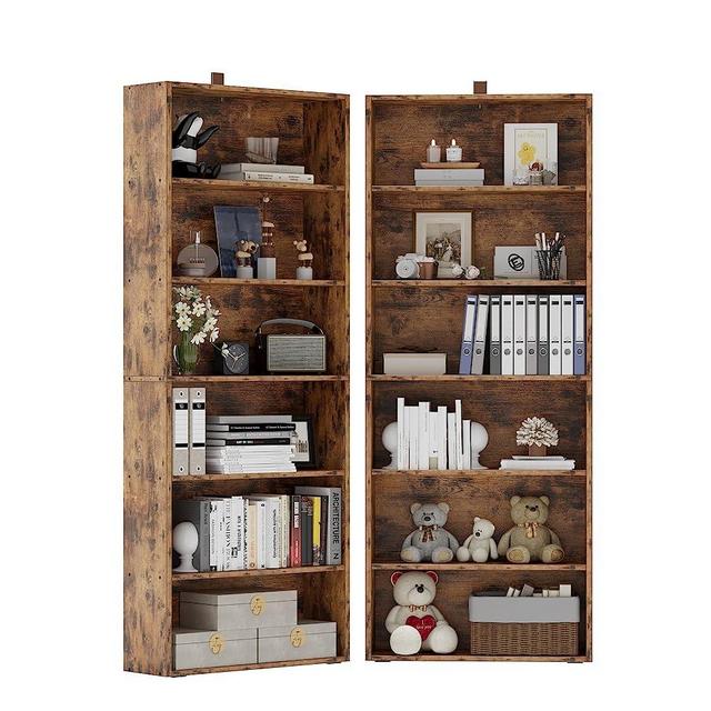 IRONCK Bookshelves and Bookcases Set of 2 Floor Standing 6 Tier Display Storage Shelves 70in Tall Bookcase Home Decor Furniture for Home Office, Living Room, Bed Room