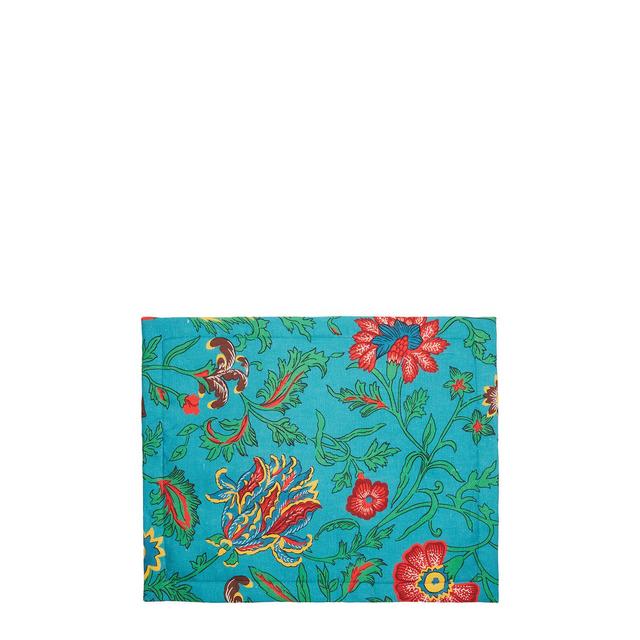 La Double J Placemat Set of 2 Dragon Flower Turchese in Linen