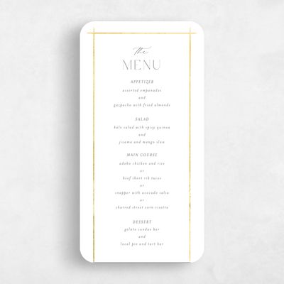 White Rounded Wedding Menu - Mecca Foil
