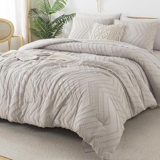 Litanika Linen California King Size Comforter Set with Sheets - 7 Pieces Bed in a Bag California King Boho Tufted Complete Beddding Sets with Comforter, Sheets, Pillowcases & Shams