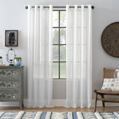 Slub Textured Linen Blend Grommet Top Curtain - Archaeo Color White