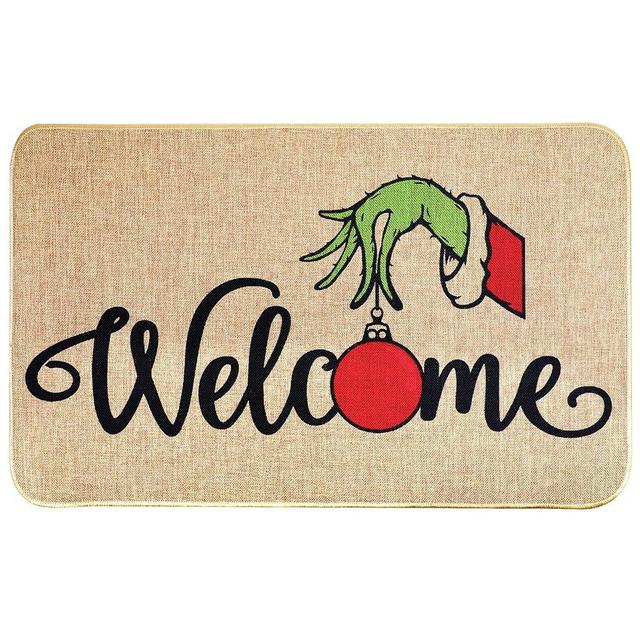 Erweicet Christmas Door Mat Xmas Welcome Christmas Mat Non-Slip and Washable Winter Doormat Rubber Back Snowflakes Door Mat Rugs for Indoor Outdoor(Green Hand Pattern)