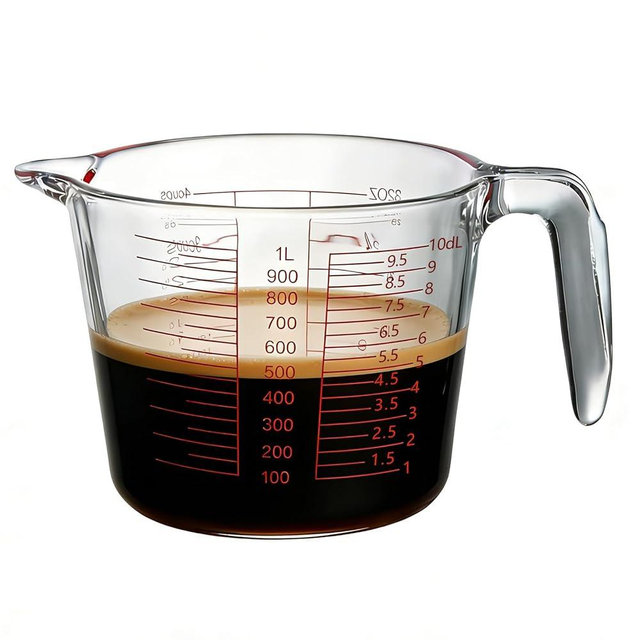 Glass Measuring Cup for Baking and Cooking, Microwave and Oven Safe, Dishwasher Safe, with Red Measurement Markings (4 cup)