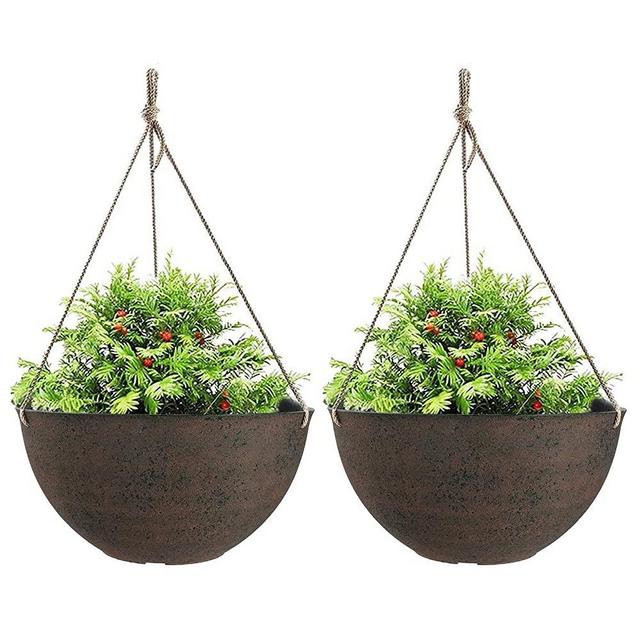 LA JOLIE MUSE Large Hanging Planters, Flower Pots Outdoor Indoor, 13.2 Inch Garden Planters, New Iron Color, Set of 2