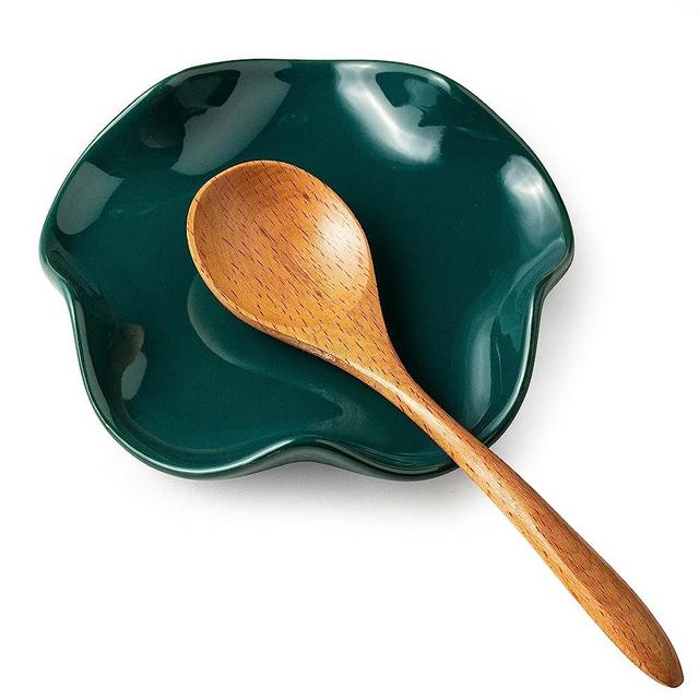 Ceramic Spoon Rest for Kitchen Counter, Kitchen Spoon Holder for Stove Top, Cooking Utensil Rest Stove Spoon Holder, Housewarming Gifts, Dark Green