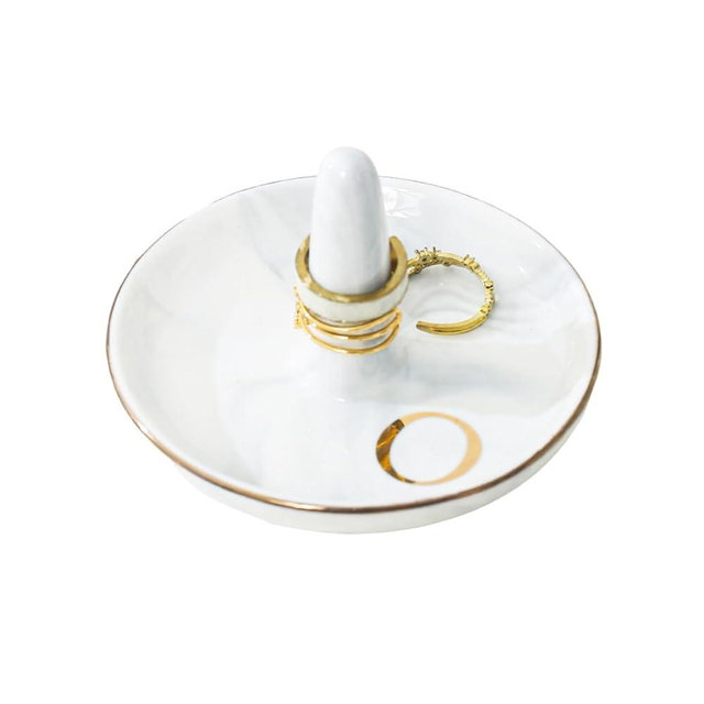 oskas Bridal Gift Marble Ring Dish Holder with Personalized Initials Monogrammed,Decorative Trinket Jewelry Tray,4 Inch,Ceramic (O)