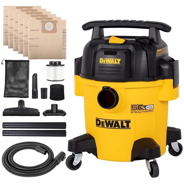 DEWALT Stealthsonic Shop Vacuum Wet and Dry, 5 Gal 4 HP Ultra-Quiet Vacuum Cleaner with Complete Accessory Kit and 6 Bonus Dust Bages - Ideal for Home, Jobsite, Workshop, Garage, Car DXV05P-QTA