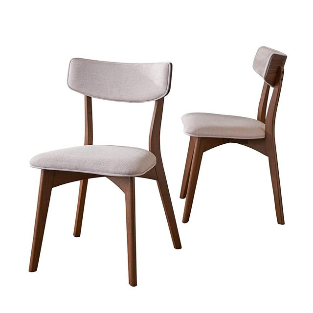 Christopher Knight Home Abrielle Mid-Century Modern Dining Chairs with Rubberwood Frame, 2-Pcs Set, Light Beige / Natural Walnut