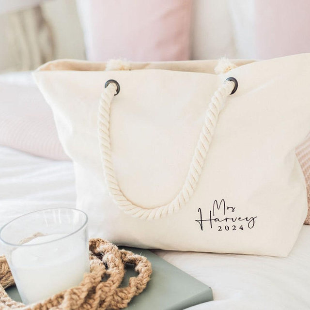 Embroidered Honeymoon Beach Bag, Personalised tote bag, hen party bride gift, travel bag
