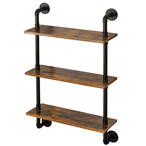 IBUYKE Industrial Wall Shelf, 3-Tier Large Size Rustic Floating Shelf, Iron Pipe Shelf Over Toilet, Sturdy and Easy Assembly GL-TM003