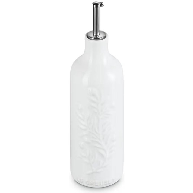 Le Creuset Stoneware Olive Branch Collection Oil Cruet, 20 oz., White