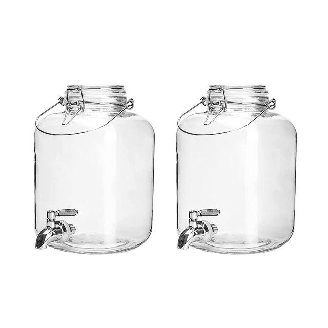 Glass Drink Dispenser for Parties, 1 Gallon Glass Water Dispenser with Stainless Steel Spigot and handle,Glass Water Dispenser Countertop for Weddings, Lemonade & Laundry Detergent Dispenser (2)