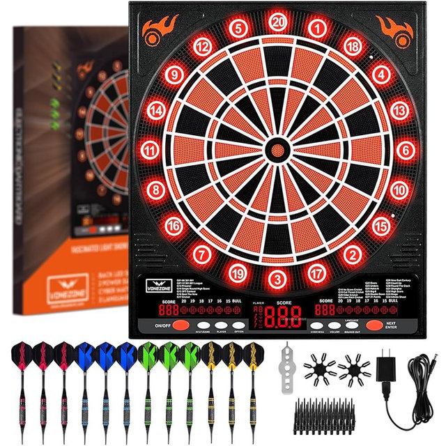 Electronic Dartboard with LED,Dart Boards for Adults,12 Darts Soft Tip, Improved Light-Up Display