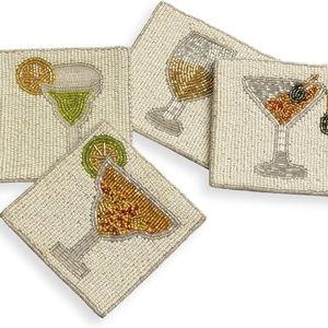Folkulture Coasters Set of 4 (4")| Beaded Cocktail Handmade Square Drink Coasters for Coffee Table & Bar | Boho Home & Party Décor | Hand-Crafted Cute Coasters for Housewarming Gifts