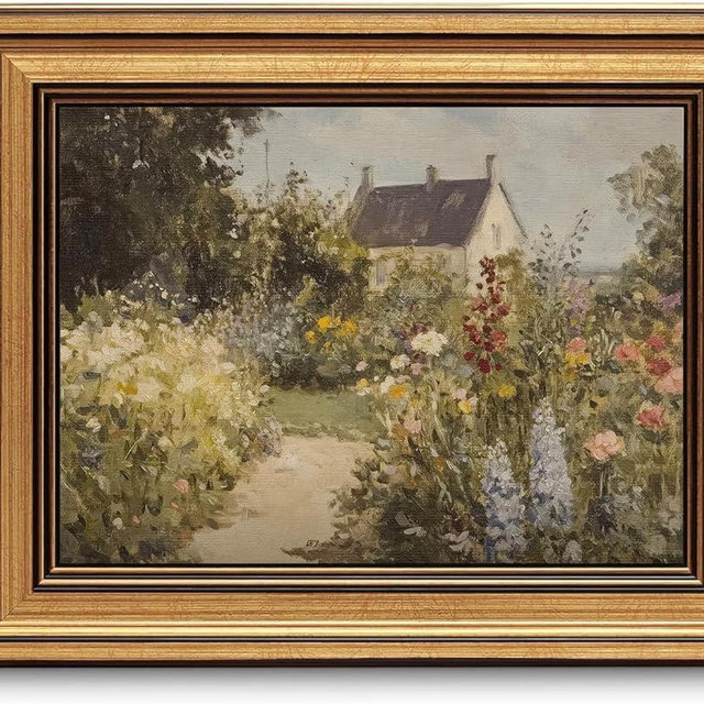 Devunaty Gold Framed Vintage Painting Wall Art Nature Wildflower Landscape Wall Decor Country Farmhouse Garden Floral Pictures Rustic Cottagecore Aesthetic Poster for Bathroom Living Room 9"x11"
