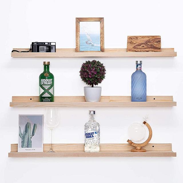 AZSKY 36 Inch Picture Ledge Shelf Solid Wood Large Floating Shelves Wall Mounted Rustic Natural Shelves for Home, Living Room, Bedroom, Bathroom, Office 3 Different Sizes