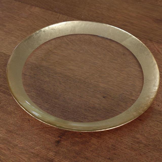 NEW ORLEANS Glass Clear Round Platter with Gold Foil Rim