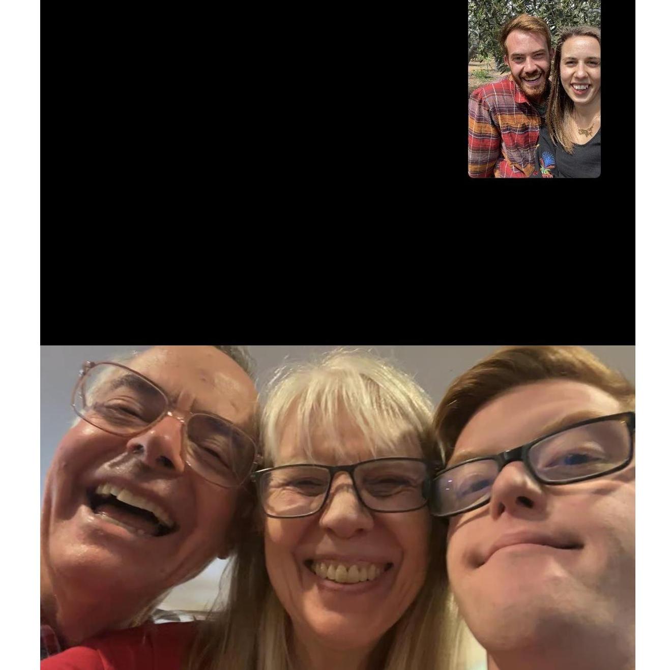 Facetiming Stephen's parents (Paul & Kathy Gilmour) and brother (Nate) on the day we got engaged.