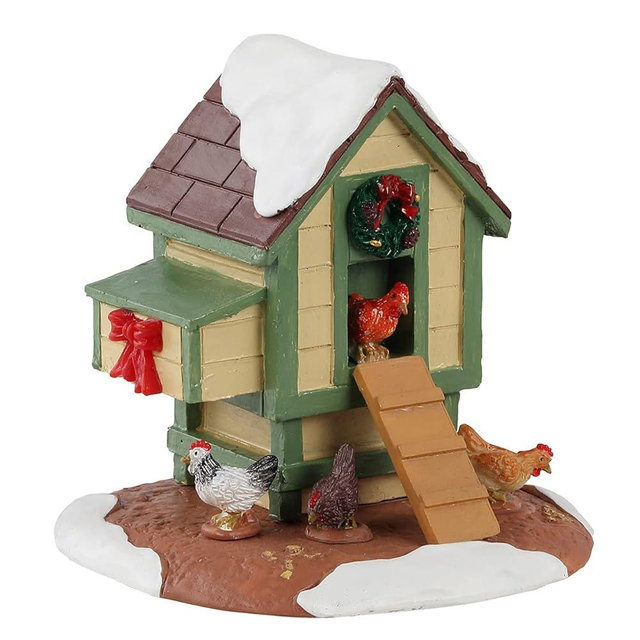 Lemax Chicken Coop, Polyresin, Decorative Christmas Coop Sculpture, Yellow, Green