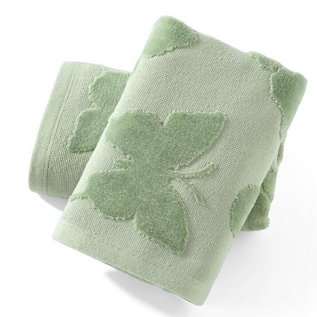 sense gnosis Green Hand Towel Set of 2 Full Embossed Velvet Butterfly Pattern Super Soft 100% Cotton Highly Absorbent Decorative Jacquard Weave Hand Towels for Bathroom Home 13x 29 Inch