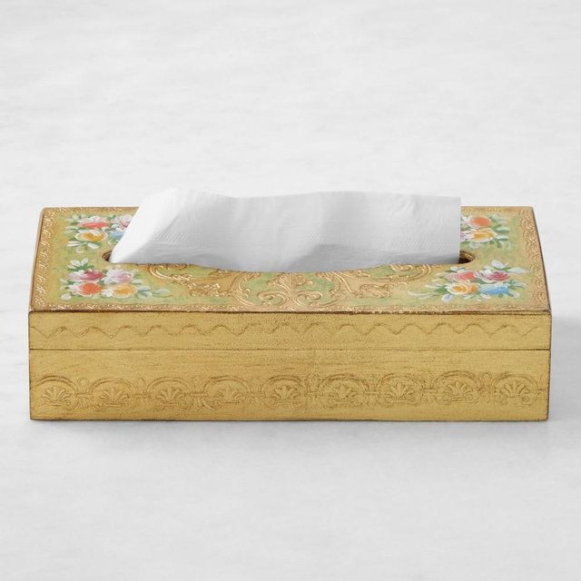 Florentine Wood Tissue Box Holder, Light Green