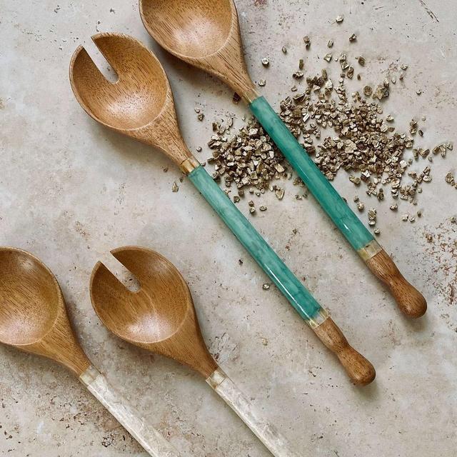 Wood Serving Spoons | Pearly Glaze | Capiz...