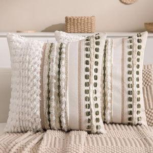 Boho Chenille Tufted Couch Throw Pillow Covers 18x18 (Green)