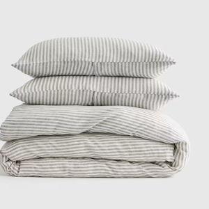 European Linen Duvet Cover Set in Mist/white Stripe