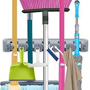 Home- It Mop and Broom Holder, 5 position with 6 hooks garage storage Holds up to 11 Tools, storage solutions for broom holders, garage storage systems broom organizer for garage shelving ideas